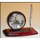 Skeleton Clock, Silver Movement and Pen with Rosewood Piano-Finish Case